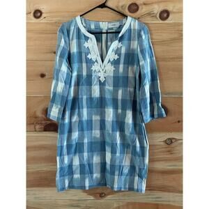 J. Crew women's blue white plaid dress. V-neck. Neck Detail. Beautiful. Zip back